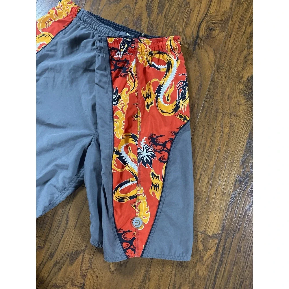 Ocean Pacific OP Mens Grey Red Dragon Print Swim Trunks Board Shorts Size L